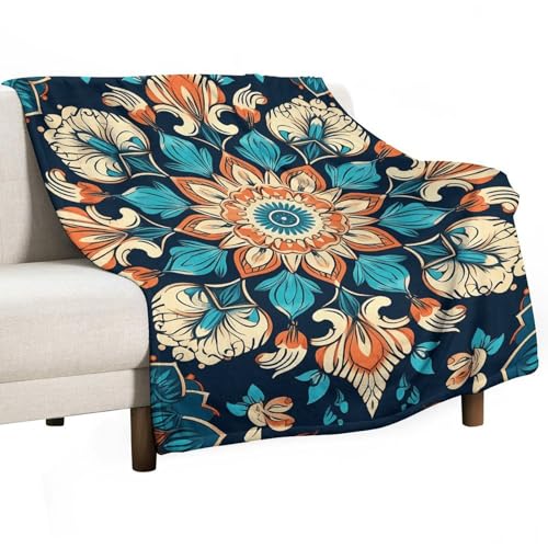 Couverture en flanelle mandala floral toutes saisons pour grand lit et canapé