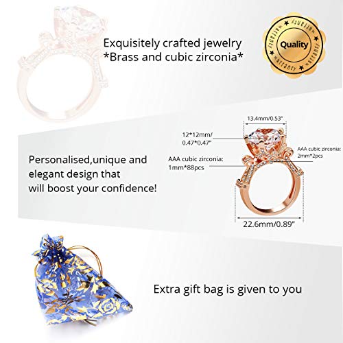 Uloveido Big Simulated Diamond Promise Ring Rose Gold Plated Cushion Cut CZ Solitaire Wedding Rings for Women Y127 6