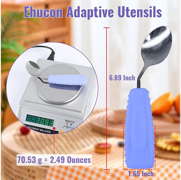 Adaptive Utensils - Cuchara y tenedor en ángulo para temblores de mano, Parkinson, utensilios pesados con asas antideslizantes de fácil agarre para comer independiente (1 cuchara + 1 tenedor =