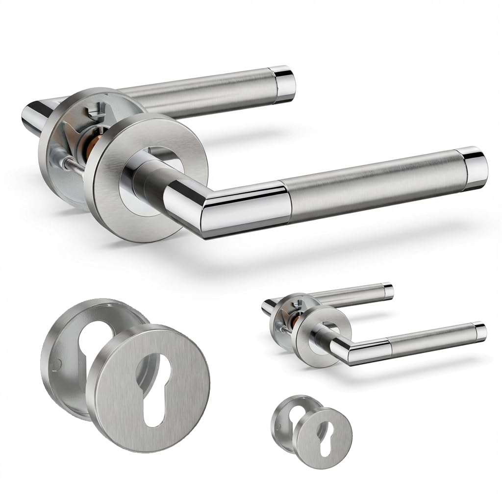 Henyin Sb/Sp 2 Pack Of Stainless Steel Door Lever Handle With Cylinder Hole Escutcheon,Mortise Door Lock Handle,Dual Color (So2-103C-D-2)