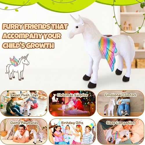 Image of Tickles Magical Unicorn with Rainbow Wings Soft Stuffed Plush Animal Toy for Kids Boys & Girls Birthday Gift (Size: 53 cm, Color: White)