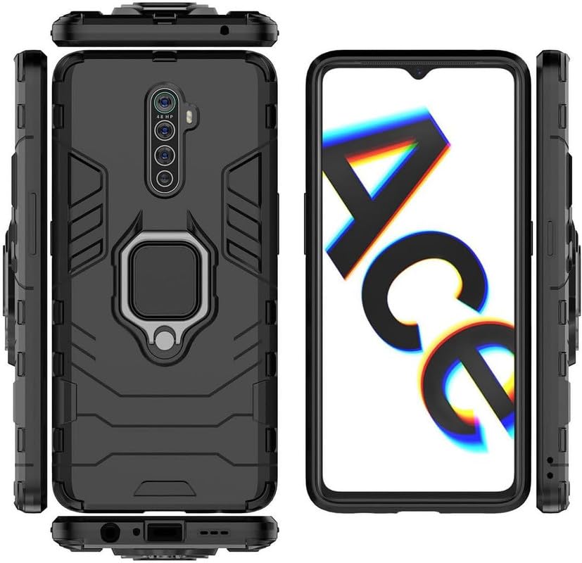 Image of MoreFit Shockproof Soft TPU and Hard PC Back Cover Case with Ring Holder for Realme X2 Pro - Black
