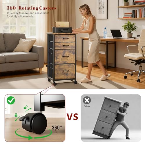 Image of DurayLoly 4-Drawer Rolling File Cabinet Fits A4 Letter Size For Home Office