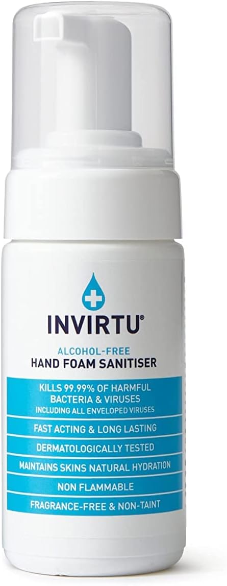 – INVIRTU Alcohol Free Antibacterial Hand Sanitiser Foam (100ml) - Hospital Grade - Kills 99.9% Of Bacteria & Viruses - Kind To Skin & Suitable For Children, Travel & Festivals– Non-Scented Disinfectant