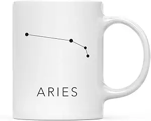 Andaz Press Astrological Zodiac Sign 11oz. Coffee Mug Gift, Aries Star Constellation, Black Minimalist, 1-Pack, Elegant Aries Birthday Christmas Office Graduation Cup Gifts Ideas