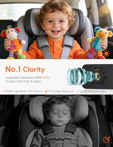 Image of Baby Car Camera USB with No.1 Clarity , 5'' HD 1080P IPS Baby Car Monitor with 3X Zoom, Backseat /Carseat /Rear Seat Camera With Ultra Night Vision, Easy No-Damage Install, S100P(5inch Black)