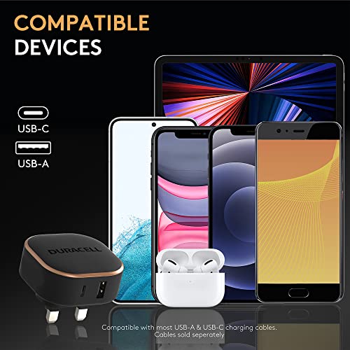 Duracell Black 30W Dual Fast USB-C + USB-A PPS Compact Wall Charger Plug - Compatible With Smartphones, Tablets, Powerbanks & More - Flush To Wall Ergonomic Design & Fit Duracell Black 30W Dual Fast USB-C + USB-A PPS Compact Wall Charger Plug - Compatible With Smartphones, Tablets, Powerbanks & More - Flush To Wall Ergonomic Design & Fit