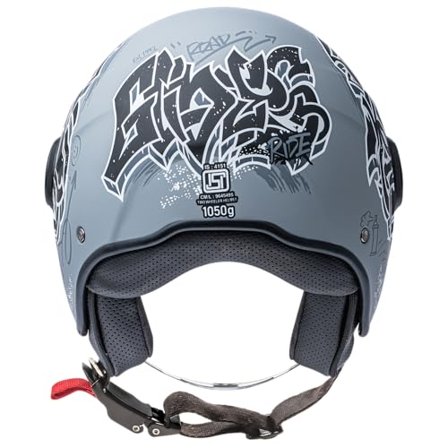 Image of Gliders Jet Trio D3 ISI Certified Open Face Graphic Helmet with Peak and Clear Visor (Matt Nardo Grey with Black, L)