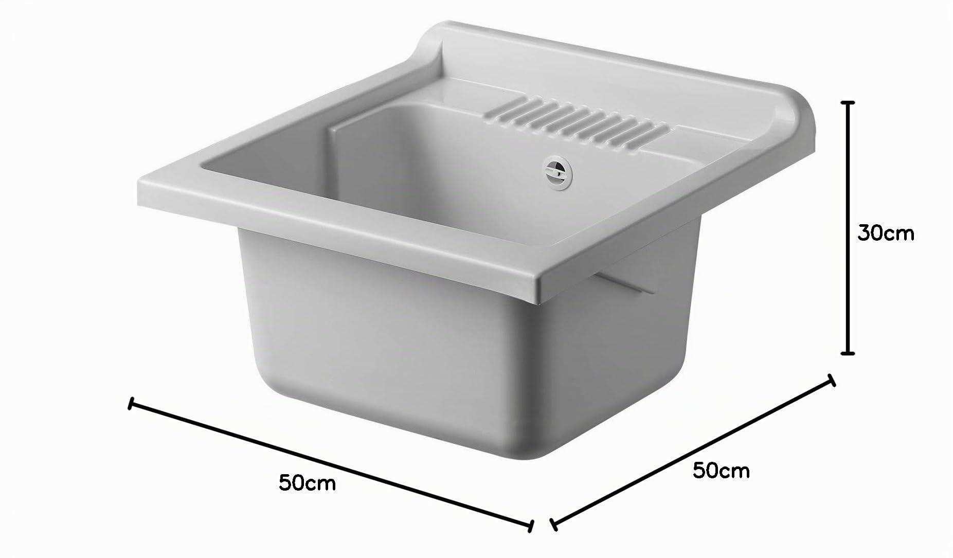 Negrari Bañera de apoyo de resina PP para lavabo, resistente a la humedad, resistente a los ácidos de uso común, kit de desagüe incluido, interior y exterior, 50 x 50 x 30 cm, blanco