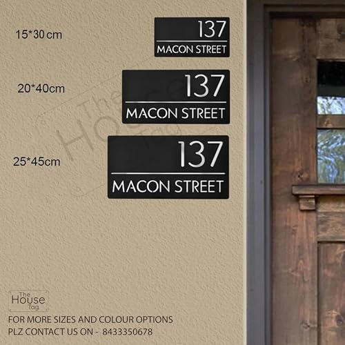 Image of Snow Royale Personalized Name Plates for Home Entrnace Outdoor | Customized Waterproof Acrylic Laser Engraved | Triple Layer House Office Flat Door Address Sign Board (30x15cm, White Golden)