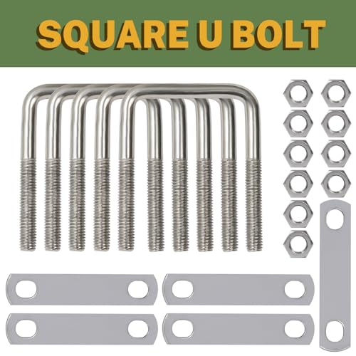 Image of LIONMAX U Bolts 3 Inch Wide, 5 Pack, 1 /2 inch D x 3-1 /16 inch W x 4-5 /16 inch L, M12 | Stainless Steel Square U Clamp, Corrosion Resistant, with Plates, Washers, Nuts, Heavy Duty for Trailer, Boats, Tube, 3 inch Wide