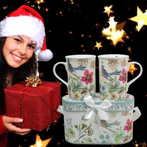 Lightahead Elegant Bone China Two Coffee Mugs set in Blue bird design 11.2 oz each cup in attractive gift box - Image 7