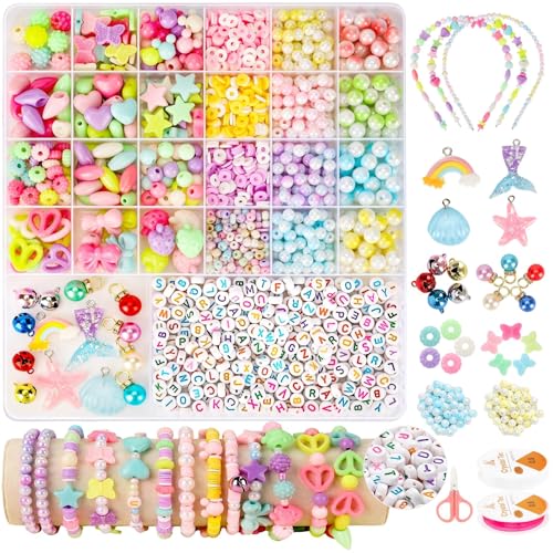 UUEMB Kit de contas para meninas, kit para fazer pulseiras para meninas de 5 a 12 anos, conjunto de bijuteria DIY com contas de letras para pulseiras da amizade presente de aniversário
