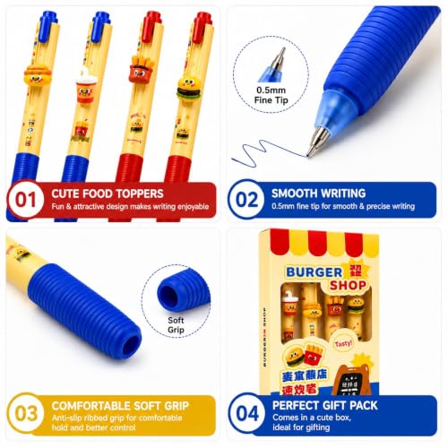 Image of Alokik Luxury Gel Pens and Highlighter 5pcs black Color pen + 1 pcs highlighter Coordinated Design, Signature Pen Set, Writing School Supplies (Burger Shop Gel Pen Set Of 4)