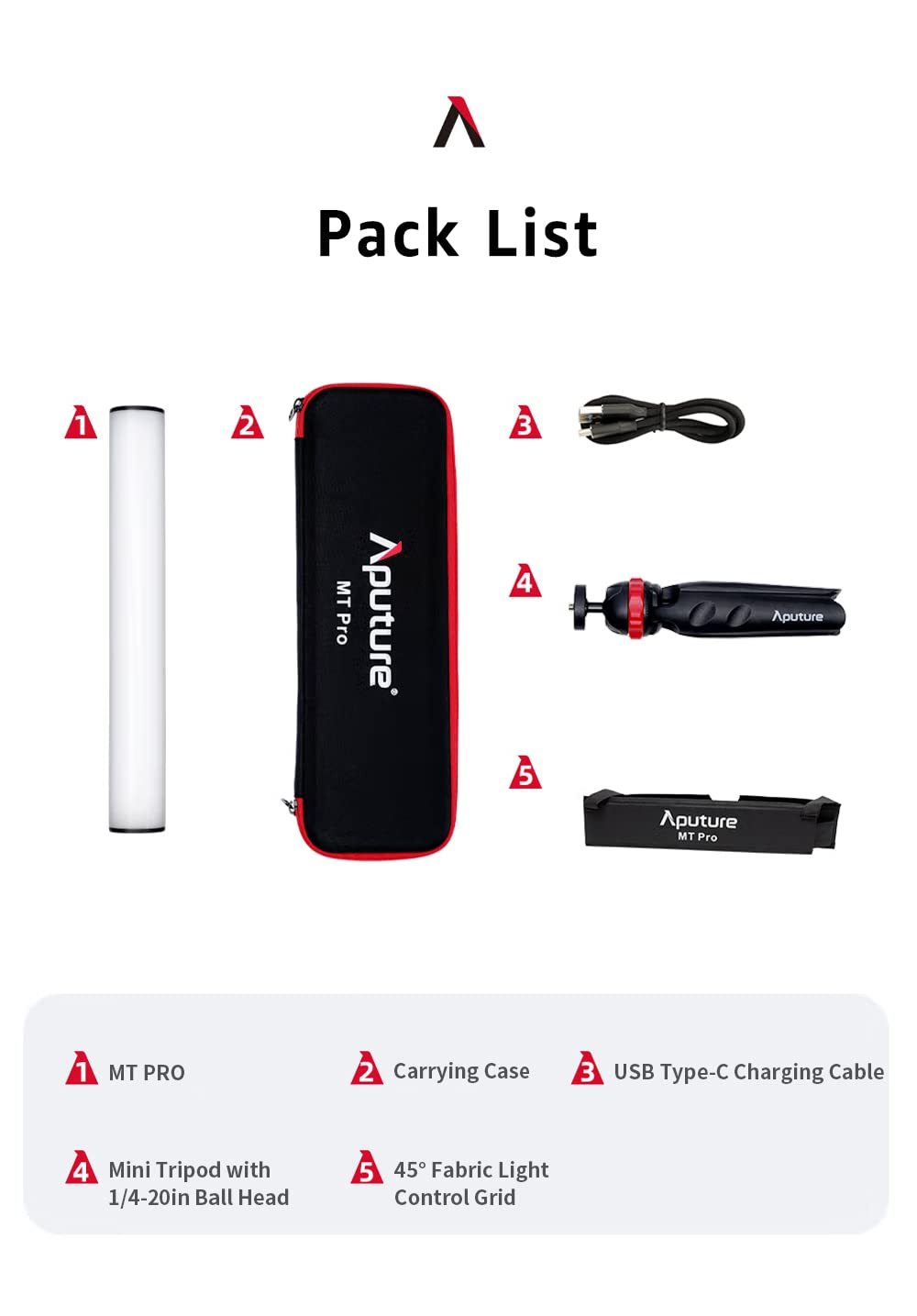 [Prima Luce Pixel] Aputure MT Pro - Mini Tubo Luminoso con Uscita a Colori, Bastone Luminoso da 2.000-10.000K con 36 LED RGB-WW, Supporto DMX, Effetti e Controlli Multipli per Fotografia e Videografia