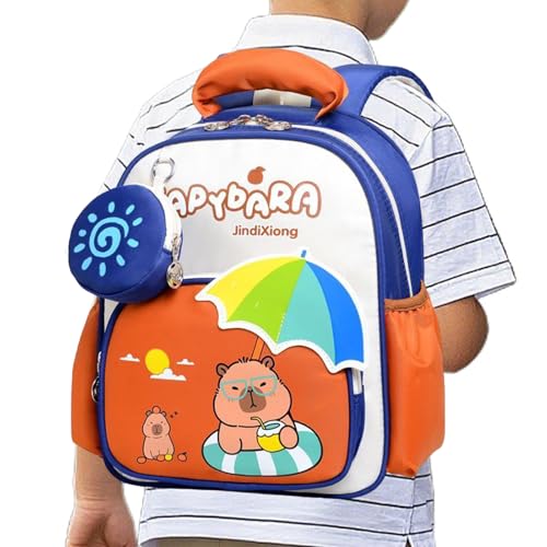 カピバラ ブックバッグ 大容量 | 可愛い リュックサック | 肩掛けバッグ 水筒 書籍 文房具 収納ポケット 幼稚園 旅行 おやつ ピクニック 誕生日