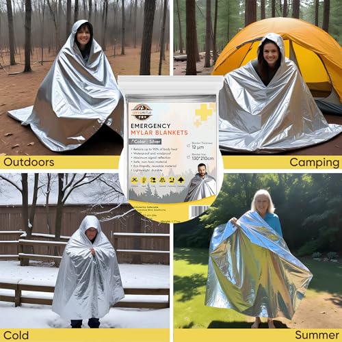 Image of Emergency Mylar Blankets 130*210 Cm Large Reusable Thermal Space Blanket Survival Rescue Insulating Reflective foil kit Outdoors Hiking Camping Blanket First Aid Car Emergency Kit Pack of 50