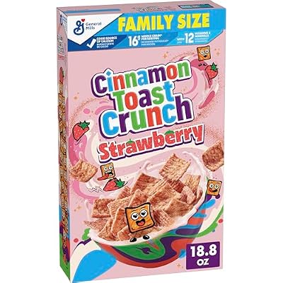 Cinnamon Toast Crunch Breakfast Cereal, Crispy Strawberry Cereal, Family Size, 18.8 Oz
