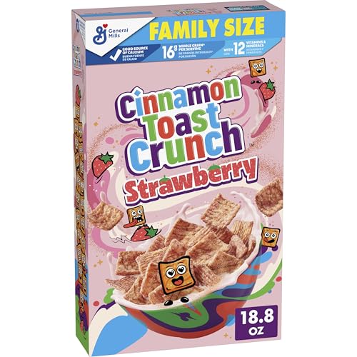 Cinnamon Toast Crunch Breakfast Cereal, Crispy Strawberry Cereal, Family Size, 18.8 oz