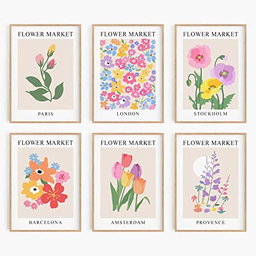 RBPRIDE Flower Market Poster Set of 6, 8x10 Inch Matisse Poster Flower Market Canvas Art Prints UNFRAMED, Abstract Floral Wall Art Modern Abstract Wall Art for Living Room Décor (Black Frame)