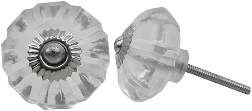 Indian Shelf Vocalforlocal - 2 manijas de cristal transparente hechas a mano con caléndula de melón y flores para cajones de aparador, puerta de