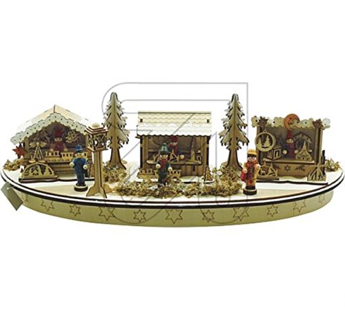 Preisvergleich Produktbild Holz LED Weihnachtsmarkt 6 flg. Breite 45cm x Höhe 14cm natur