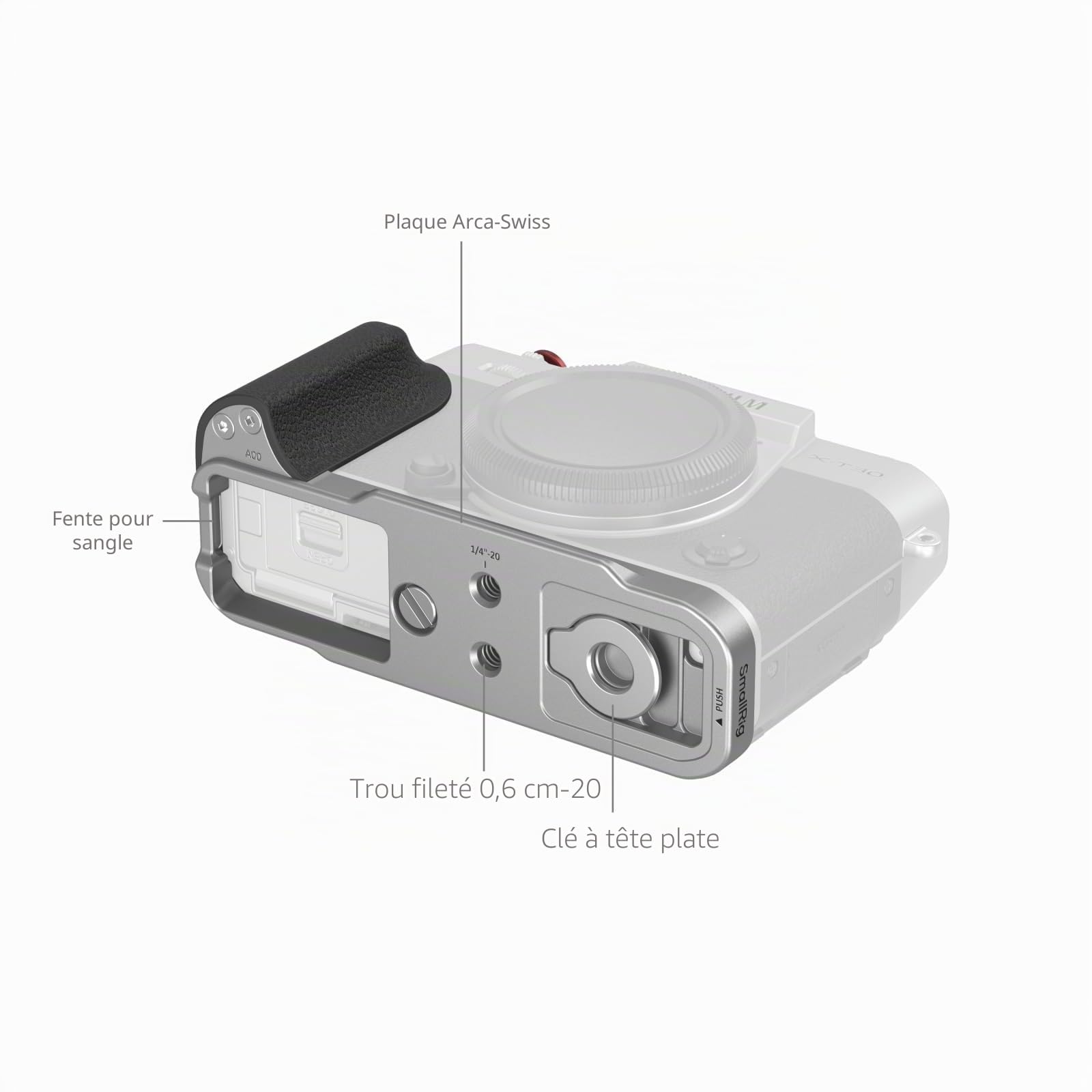 SMALLRIG Poignée en L pour FUJIFILM X-T30 III/X-T30 II/X-T30, avec Plaque de Dégagement Rapide Intégrée pour Arca-Swiss, Pas de Vis 1/4"-20, Poignée Ergonomique, Bouton de Déclenchement, Argent