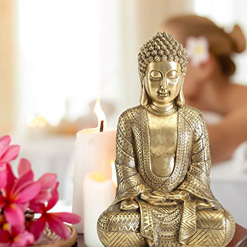 Estatua de Buda Meditando de Resina Dorada 15.25 in miniatura 2