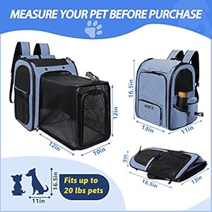   Expandable-Pet-Carrier-Backpack-for-Small-Medium-Dog-and-Cat-Large-Space-Fits-up-to-20-lbs-Pet-Foldable-Backpack-with-Safety-Lock-Zipper-and-Breathable-Mesh-for-Travel-Hiking-CampingBlue
