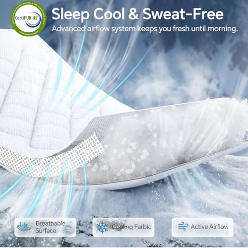 GHLPECYO 3 Inch Extra Thick King Size Mattress Topper, Cloud-Like Pillow Top Mattress Pad with Bamboo Viscose & Memory Foam Filling, 18‘’ Deep Pocket Bed Topper, Breathable Air Mesh Sides, White — view 4