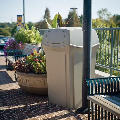 Image of Rubbermaid Commercial Products Ranger Trash Can with 2 Door Lid, 35 GAL, Black Plastic, Outdoor for Stadiums /Parks /Shopping Plazas