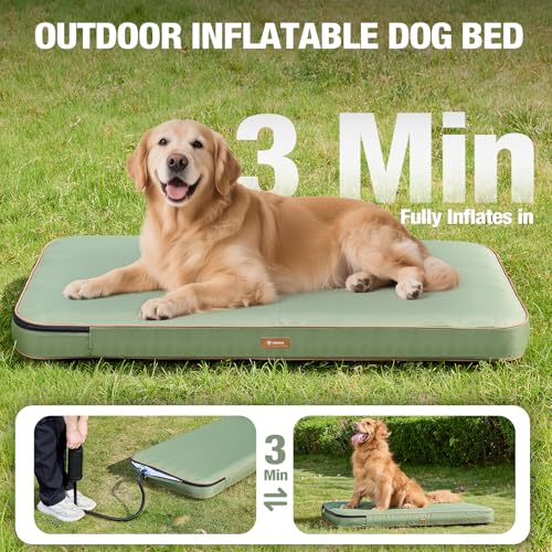 Lekereise Outdoor Hundebett Wasserdicht, Aufblasbar Hundeliege 126x66x12cm ideal für Mittelgroße und Kleine Hunde, Abnehmbarer und Waschbarer Bezug, Hundekorb für Reisen und den Garten (Grün)
