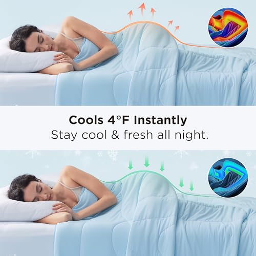 Image of Bedsure Cooling Comforter Queen Size - Cooling Blankets for Hot Sleepers, Lightweight Comforter for Summer with Dual-Sided Cool Tech, Soft Breathable Cold Blanket for Sleeping, Blue, 88x88 Inches
