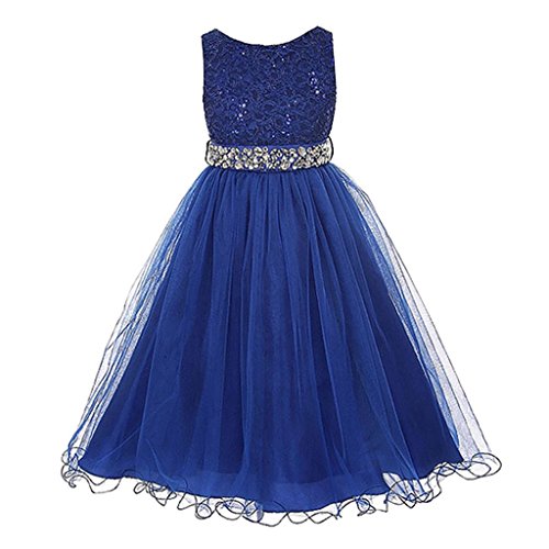 DreamHigh Wedding Flower Girl's Sequined Shining Crystal Waist Evening Dress up 2-12 Years