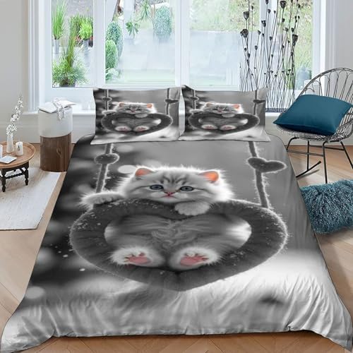 Housse de couette chaton fermeture éclair linge de lit grand lit 3pc - 3