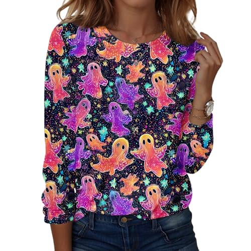 Halloween Shirts for Women Long Sleeve Plus Size Fashion Crewneck Comfortable Tshirts Halloween Costumes for Women