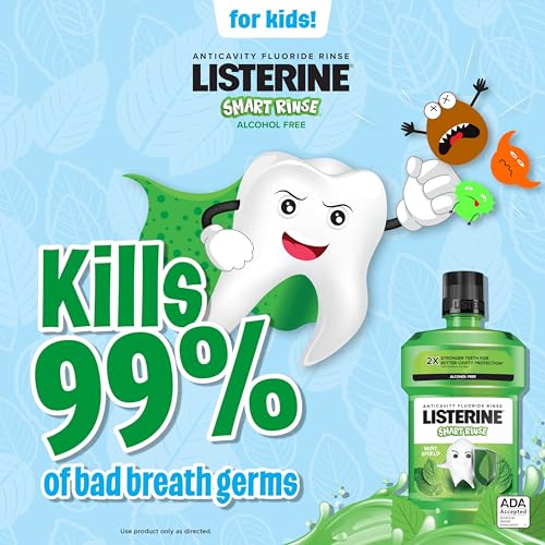 Image of Listerine Smart Rinse Kids Alcohol-Free Anticavity Sodium Fluoride Mouthwash, ADA Accepted Oral Rinse for Dental Cavity Protection, Mint Shield Flavor for Children's Oral Care, 500 mL (Pack of 6)