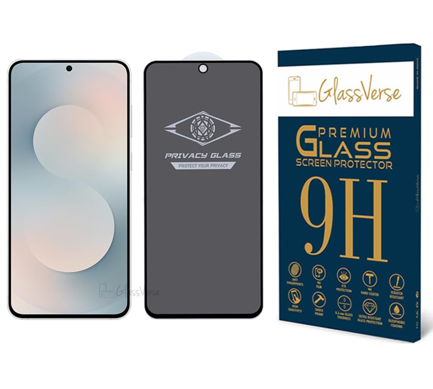 Image of GlassVerse Privacy Tempered Glass for Samsung Galaxy S25 FE | Anti Spy Screen Protector, 9H Hardness, Edge to Edge, Case Friendly, Hassle-less Installation Kit Included. (Pack of 1)