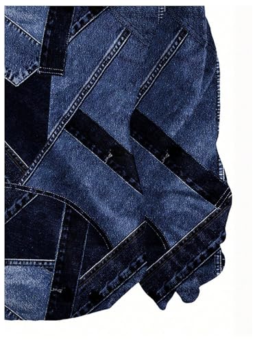 Image of RoseSeek Women's Cold Off Shoulder Denim Print T Shirt Long Sleeve Loose Graphic Tee Tops