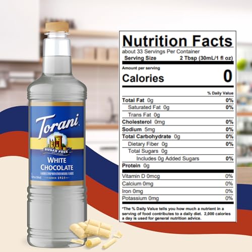 Image of Torani Sugar Free White Chocolate Syrup 1L with Pump - Keto, Zero Calorie
