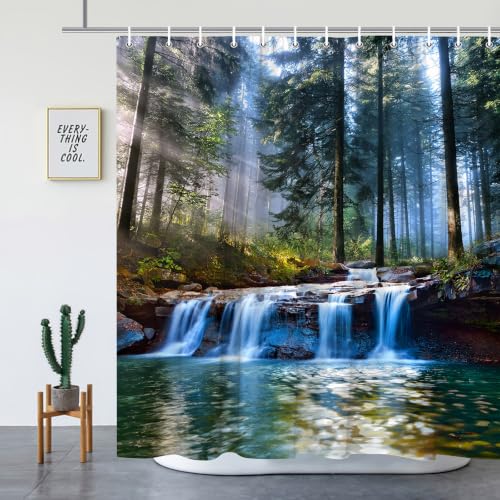 Rideau de douche cascade pour s'évader dans une forêt enchantée en 3D