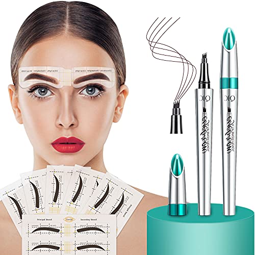 HIMESAMA Eyebrow Stencil with Brown Eyebrow Pencil Set Microblading Eyebrow Tattoo Pen 36 Pairs Reusable Eyebrow Shaper Kit with Liquid Eyebrow Pencil (36 Pair Eyebrow Stencil+Brown Pencil)