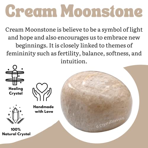 Image of Certified Cream Moonstone Crystal Healing Tumbled Stone, Natural Polished Crystals for DIY Crafts, Manifestation, Meditation, Pooja Feng Shui and Reiki Healing (30 Grams)