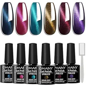 Omainy Cat Eye Gel Nail Polish Set,Cat Eye Gel Polish With Magnet,Magntic Gel Nail Polish With Magnet,Soak Off UV LED Nail Art ,Cat Eye Nail Polish Set With Magnet (6MY-001)