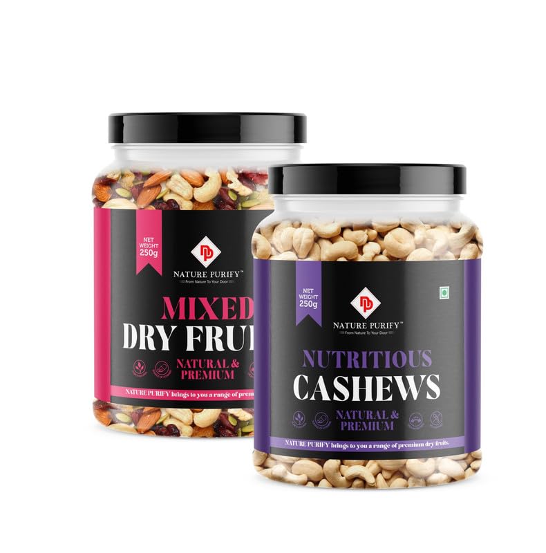 Image of Nature Purify Dried Fruits Combo Mix Dry Fruits and Cashew 250gm Each Pack OF 2 | Healthy Snacks Mixed Nuts with Dry Fruit | Nutrient-Rich Snack for Wellness | Diwali Gift