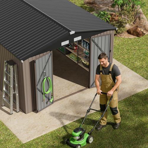 Image of GVDV 10x14 FT Outdoor Metal Storage Shed, Durable Garden Shed with Reinforced Sidewall Girts & Updated Frame Structure, All-Weather Shelter for Backyard, Tool, Patio, Bike Storage