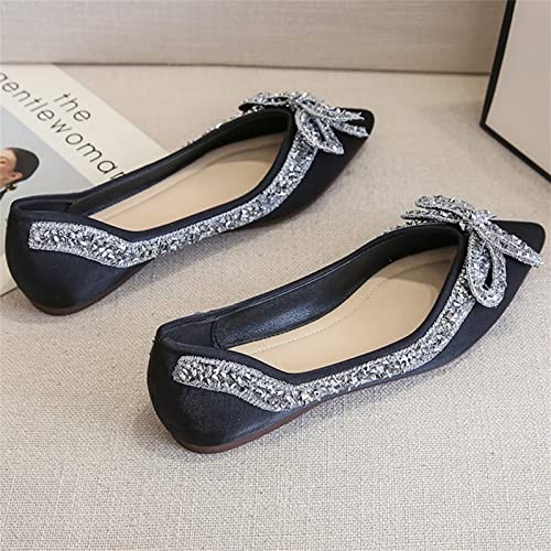 TN TANGNEST Women's Pointed Toe Flats Rhinestone Bow Flat Dress Shoes Comfortable Slip on Flat Shoes3