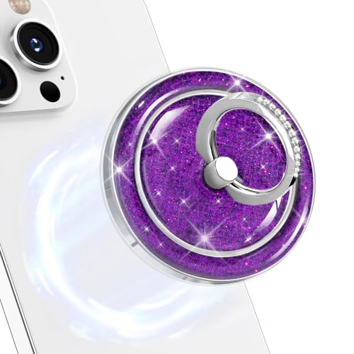 Magnetic Phone Ring for MagSafe,Phone Grip Kickstand,Finger Ring Holder Stand Compatible with iPhone 17 16 15 14 13 12 Pro Max Plus and Phone Case - Purple Glitter - image 2