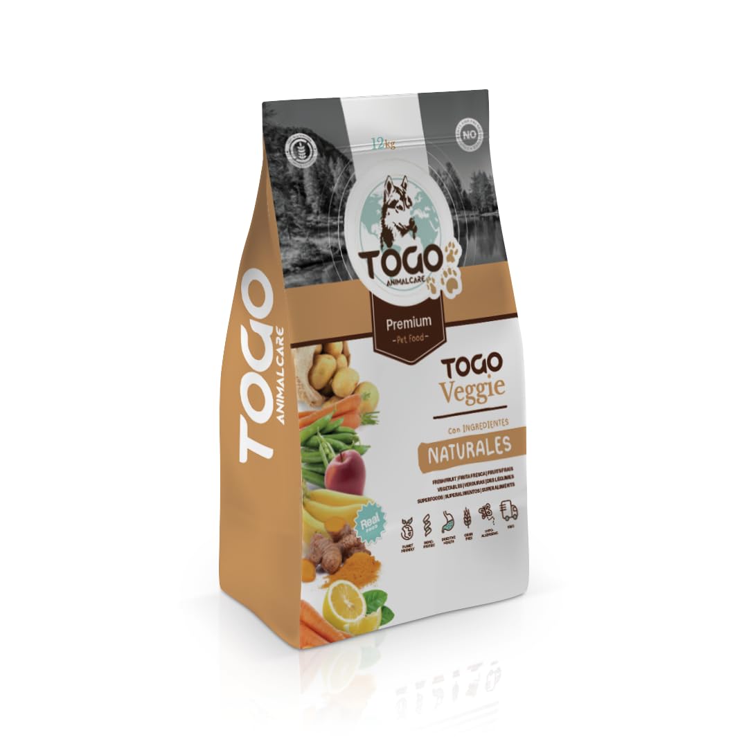 Pienso Togo Hipoalergenico Natural Veggie Perros [12 kg] Comida SIN Cereales | Apto para Todas Las Razas y Tamaños | Ideal Sistema gastrointestinal, renal y Articular | Proteínas y Light