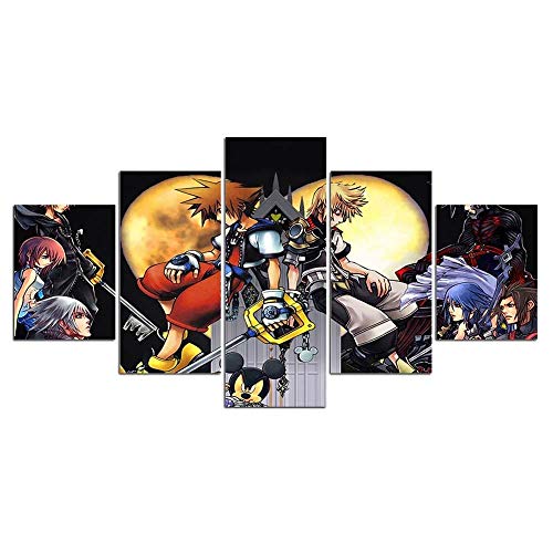 Gmoope Impreso Mural 5 Piezas Lienzos Cuadros Pinturas Kingdom Hearts Modular Impresiones En Lienzo...